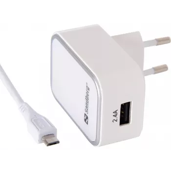 Sandberg kintamosios srovės įkroviklis EU Micro USB 2,4 A, vidaus, kintamoji srovė, 5 V, baltas
