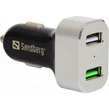 Sandberg automobilinis pakrovėjas 1xQC 3.0+1xUSB2.4A, automobilinis, cigarečių žiebtuvėlis, 12 V, aliuminis, juodas