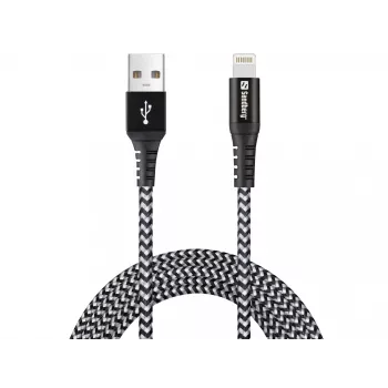 Sandberg Survivor Lightning kabelis 2M, 2 m, Lightning, USB A, vyriška, vyriška, juoda, pilka