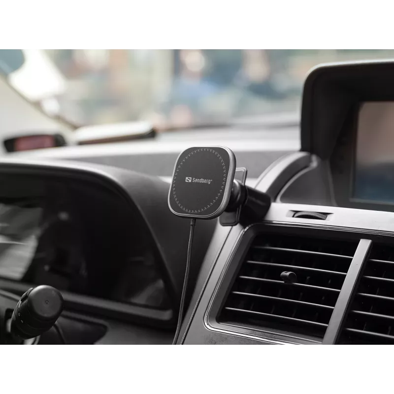 Sandberg In Car Wireless Magnetic Charger 15W, automobilinis, USB, belaidis įkrovimas, 1,2 m, juodas