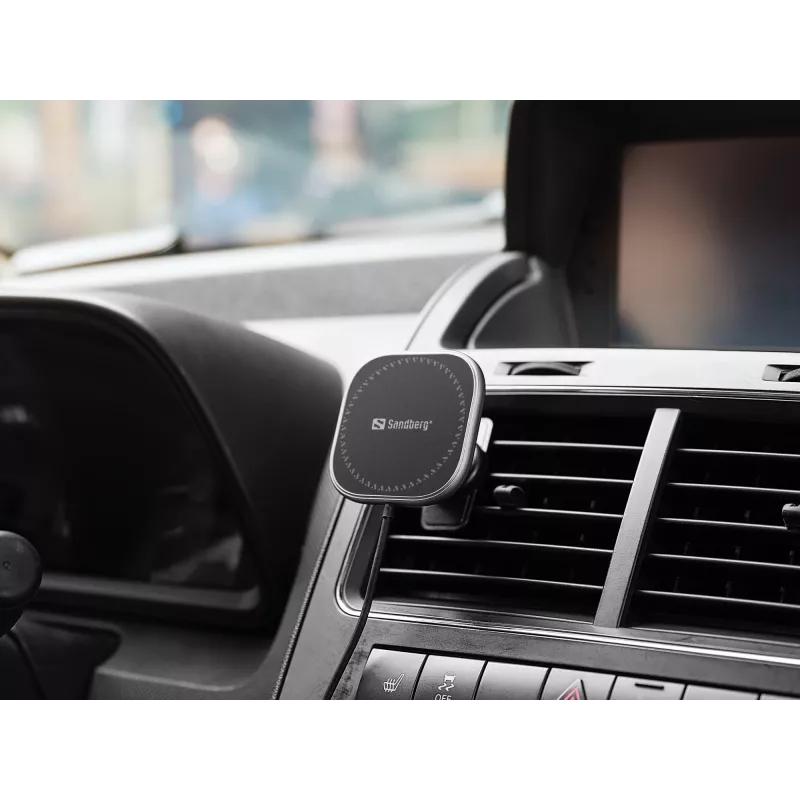 Sandberg In Car Wireless Magnetic Charger 15W, automobilinis, USB, belaidis įkrovimas, 1,2 m, juodas