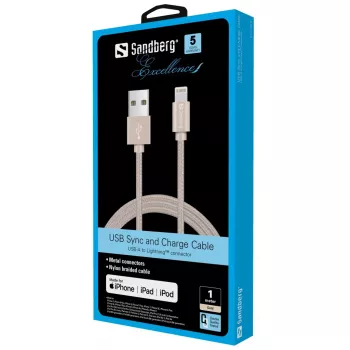 Sandberg Excellence Lightning Gold 1m, 1 m, Lightning, USB A, Auksinis, Tiesus, Tiesus