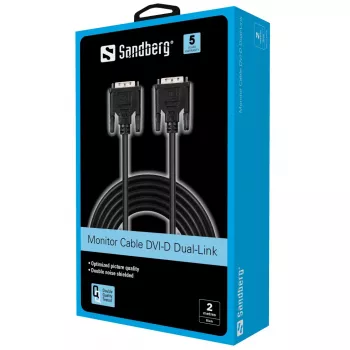 Sandberg Monitoriaus laidas DVI-DVI 2 m, 2 m, juodas, kištukas/kištukas, 145 mm, 35 mm, 205 mm