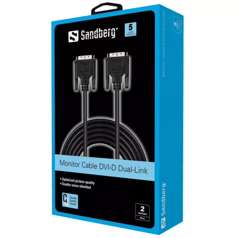 Sandberg Monitoriaus laidas DVI-DVI 2 m, 2 m, juodas, kištukas/kištukas, 145 mm, 35 mm, 205 mm