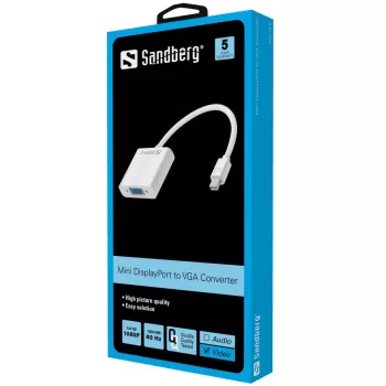 Sandberg Adapteris Mini DisplayPort>VGA, Mini DisplayPort, VGA (D-Sub), Vyr., Mot., 1920 x 1080 pikselių, 1920 x 1080 (HD 1080)