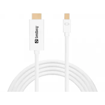 Sandberg kabelis MiniDP>HDMI 1,5 m, 1,5 m, mini DisplayPort, HDMI, vyriškas, vyriškas, baltas