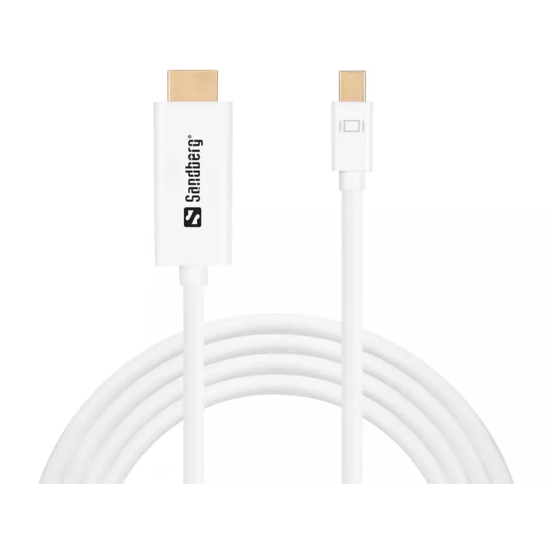 Sandberg kabelis MiniDP>HDMI 1,5 m, 1,5 m, mini DisplayPort, HDMI, vyriškas, vyriškas, baltas