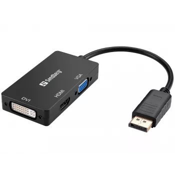 Sandberg adapteris DP>HDMI+DVI+VGA, 0,19 m, DisplayPort, VGA (D-Sub)+ HDMI + DVI, vyriška, moteriška, 3840 x 2160 pikselių