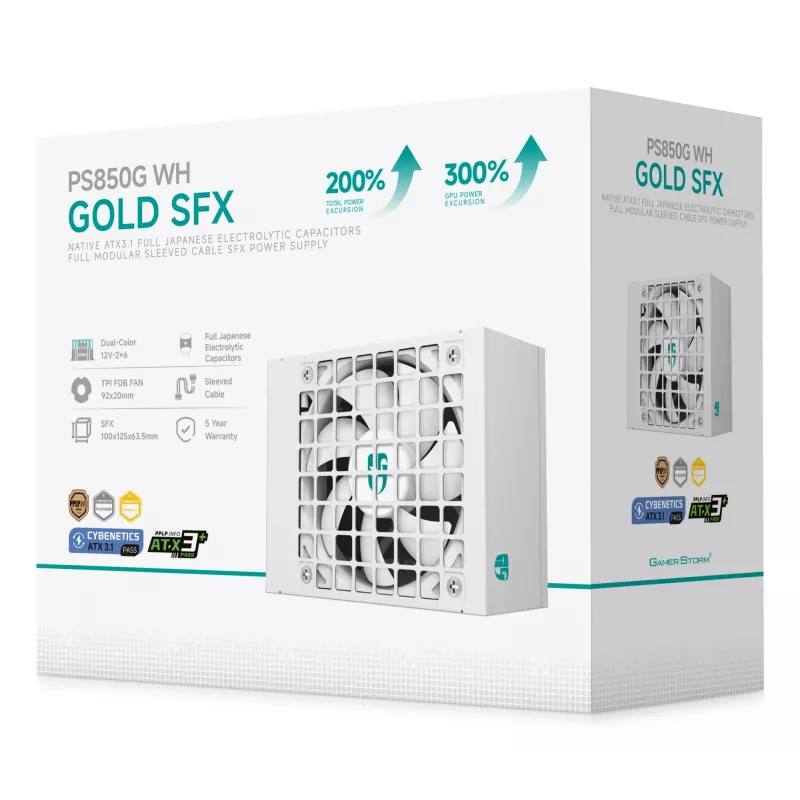 Gamer Storm PS850G WH maitinimo blokas 850 W 20+4 kontaktų ATX ATX baltas