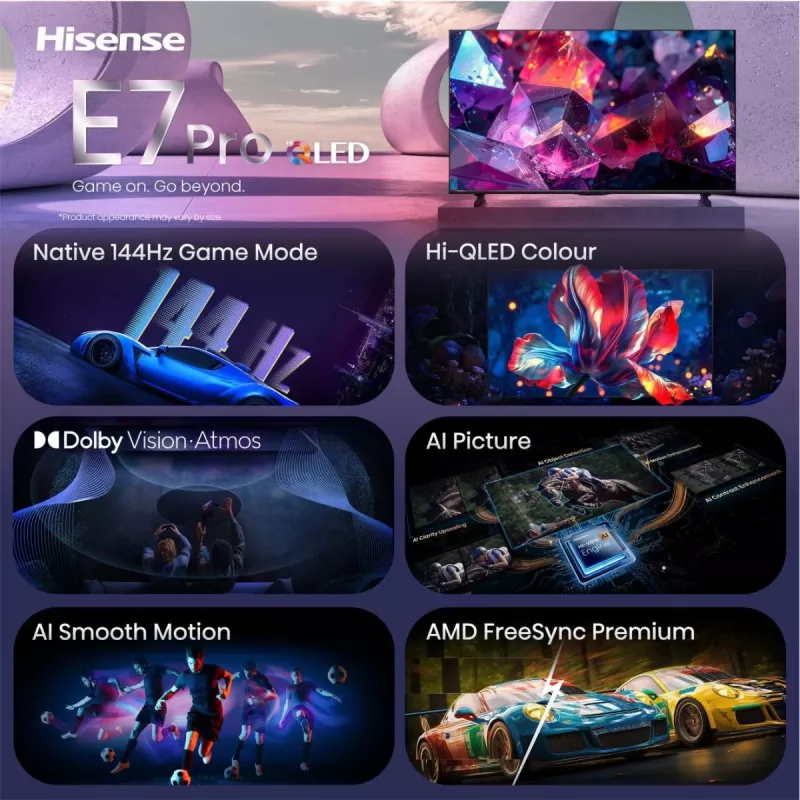 Hisense 85E7S PRO TV 2,16 m (85 col.) UHD+ Išmanusis televizorius Wi-Fi Juoda 400 cd/m²