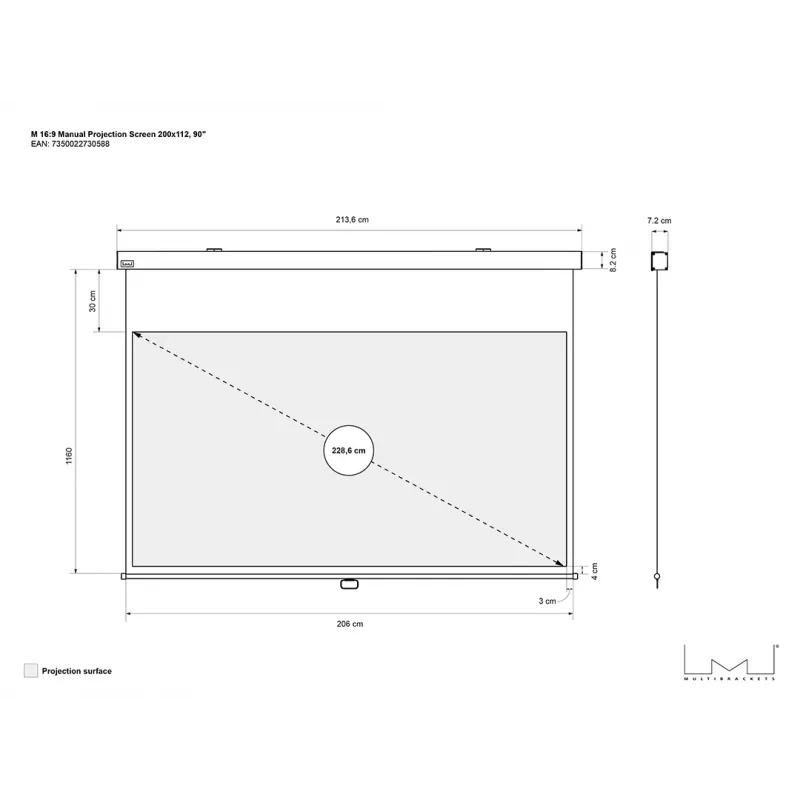 “Multibrackets M 16:9” rankinis projekcinis ekranas 200x112, 90 colių