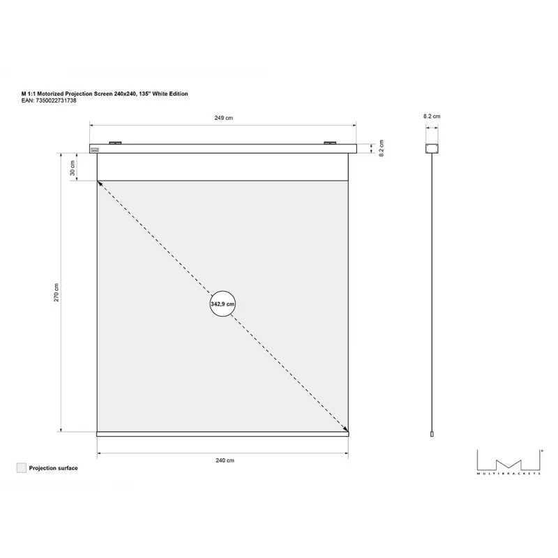 Multibrackets M 1:1 Motorizuotas projekcijos ekranas 240x240, 135 colio, baltas leidimas
