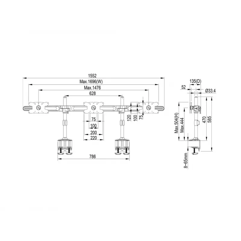 Multibrackets M VESA Desktopmount Triple Desk Clamp 24 col.–32 col. 24 kg