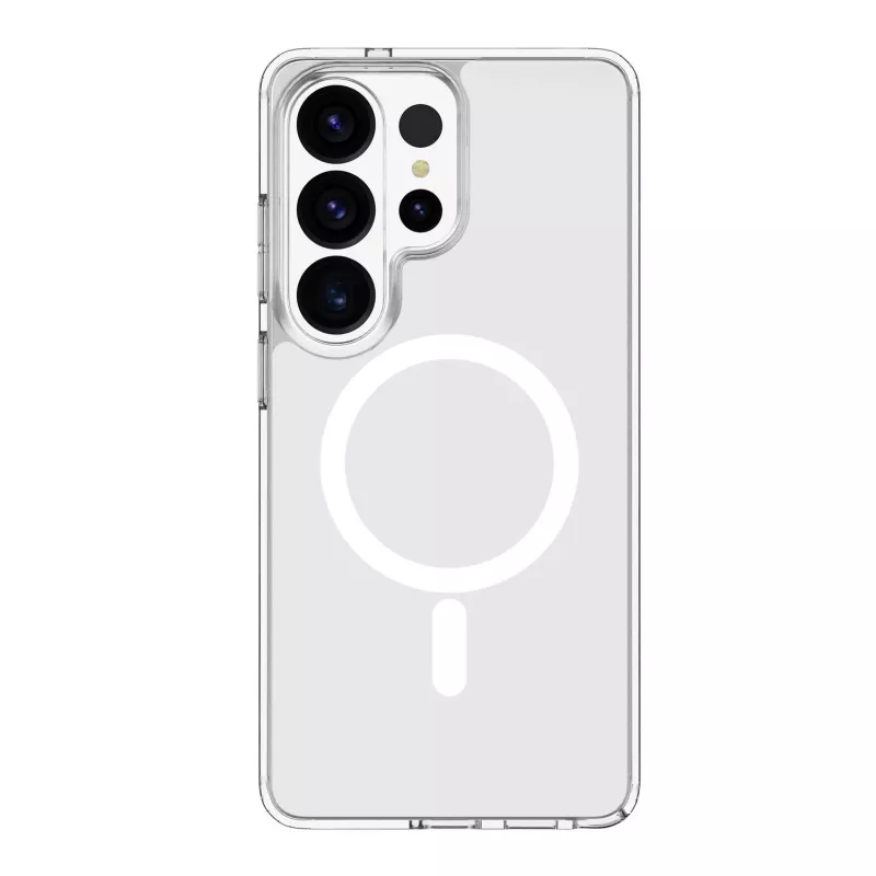 Cellularline Clear Mag - Galaxy S26 Ultra Itin atsparus permatomas dėklas su guminiu kraštu, suderinamas su Qi2 ekosistema ir magnetiniais priedais, apdorotas, kad nesigelstų.