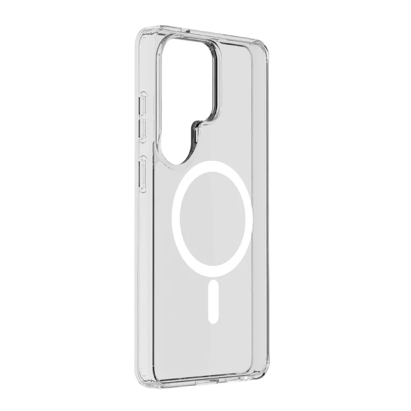 Cellularline Clear Mag - Galaxy S26 Ultra Itin atsparus permatomas dėklas su guminiu kraštu, suderinamas su Qi2 ekosistema ir magnetiniais priedais, apdorotas, kad nesigelstų.