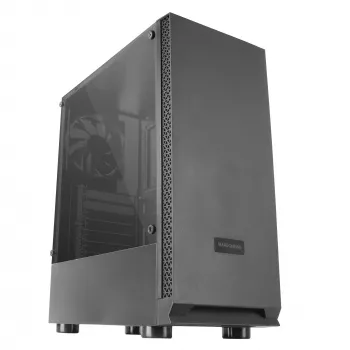 Mars Gaming MCN2 ATX žaidimų kompiuterio korpusas, pilnas šoninis langas, priekinės grotelės, dviejų kamerų dizainas, galinis ventiliatorius 12 cm, juodas