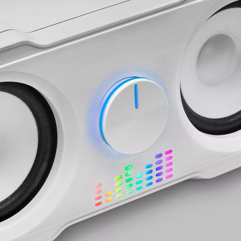 Mars Gaming MS22W kompaktiškos žaidimų kolonėlės 2.2 RGB Flow subwooferis + 4 aktyvios kolonėlės DSP garsas 35W balta