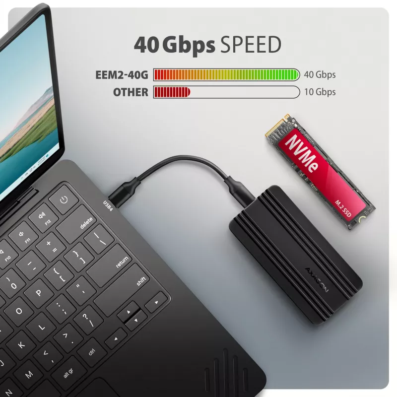 Axagon EEM2-40G USB-C 40Gbps M.2 NVMe SSD korpusas, ARMORED aliuminis
