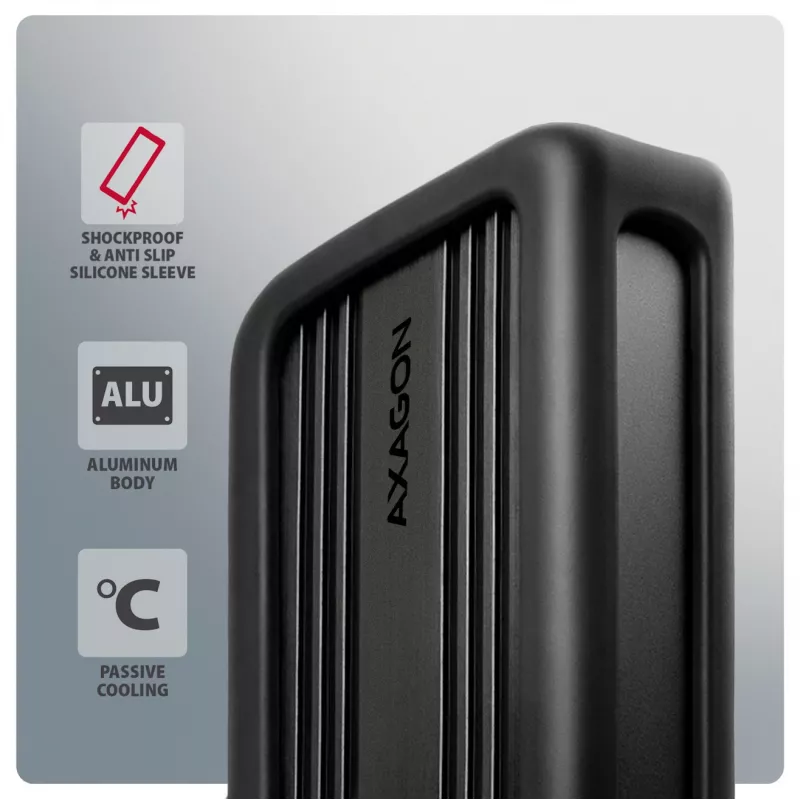 Axagon EEM2-40G USB-C 40Gbps M.2 NVMe SSD korpusas, ARMORED aliuminis