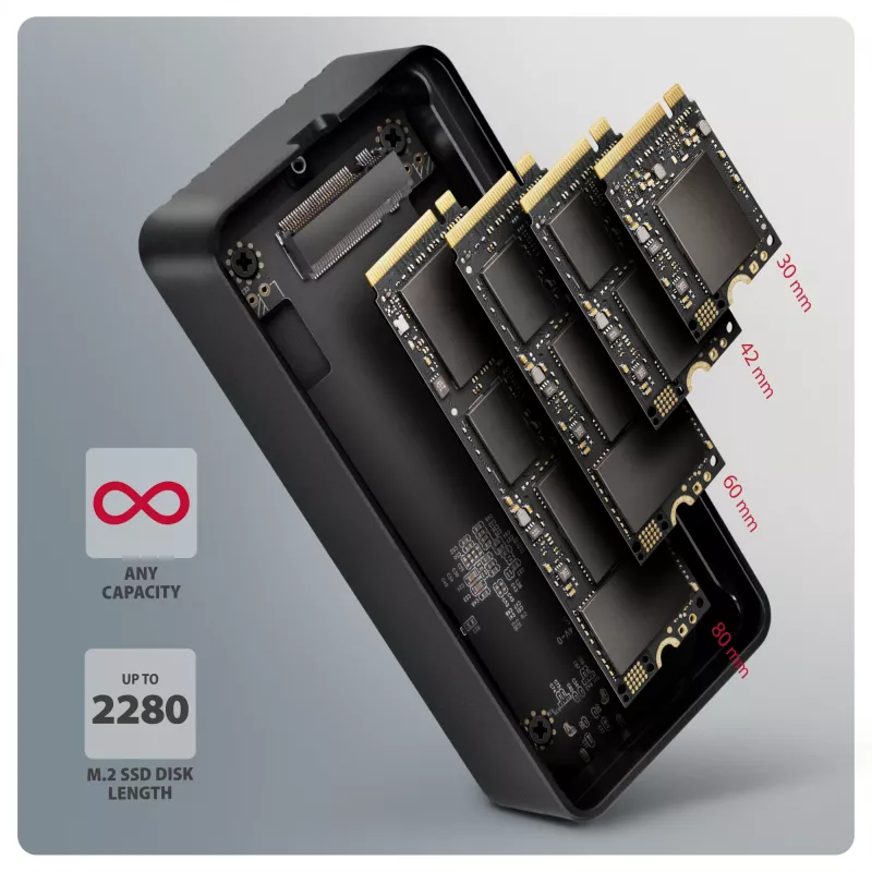 Axagon EEM2-40G USB-C 40Gbps M.2 NVMe SSD korpusas, ARMORED aliuminis