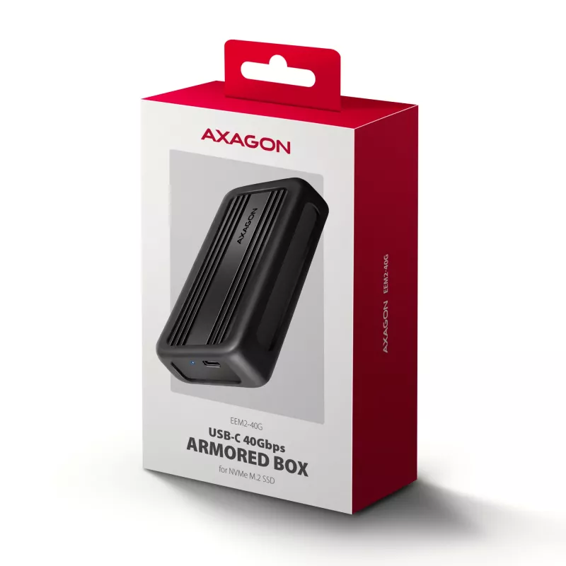 Axagon EEM2-40G USB-C 40Gbps M.2 NVMe SSD korpusas, ARMORED aliuminis