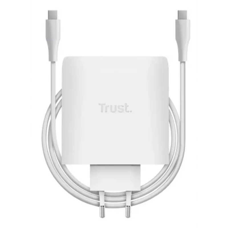 Įkroviklis TRUST Maxo 100W 2 prievadų USB-C GaN — 100 W, 2x USB-C, maks. 20 V, AC patalpoms, 2 m kabelis, balta