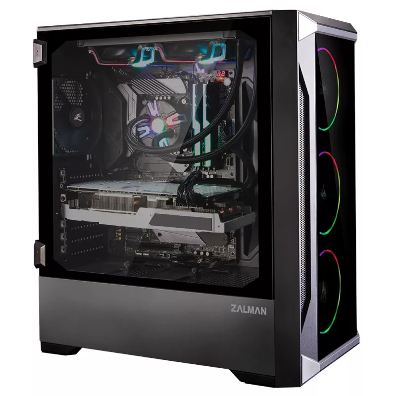 Zalman Z8 TG ATX Mid Tower PC korpusas, ARGB ventiliatorius x3, T/G Midi Tower Juoda