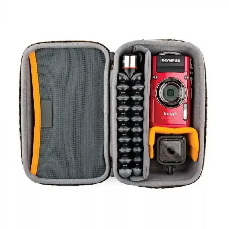 Fotoaparato dėklas Lowepro HARDSIDE CS 60 — kieto korpuso kompaktiškas dėklas, 140×85×227 mm, juoda/oranžinė