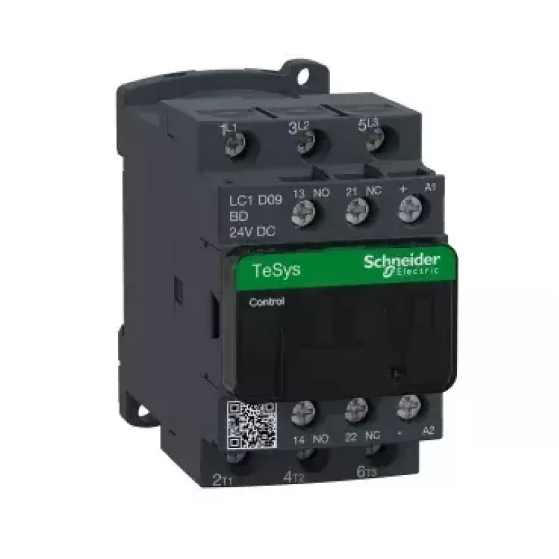 Kontaktorius Schneider Electric LC1D09BD — kintamosios srovės maitinimas, IP20, 3 polių, 9A, žalias/pilkas