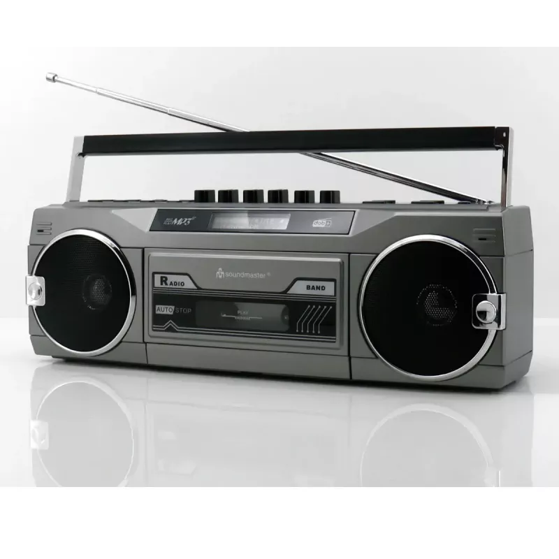 Nešiojamasis kasetinis grotuvas Soundmaster SRR80TI su DAB+ ir FM, LCD ekranu, 3 W RMS, 3,5 mm ausinių lizdu, maitinamas baterijomis / 230 V
