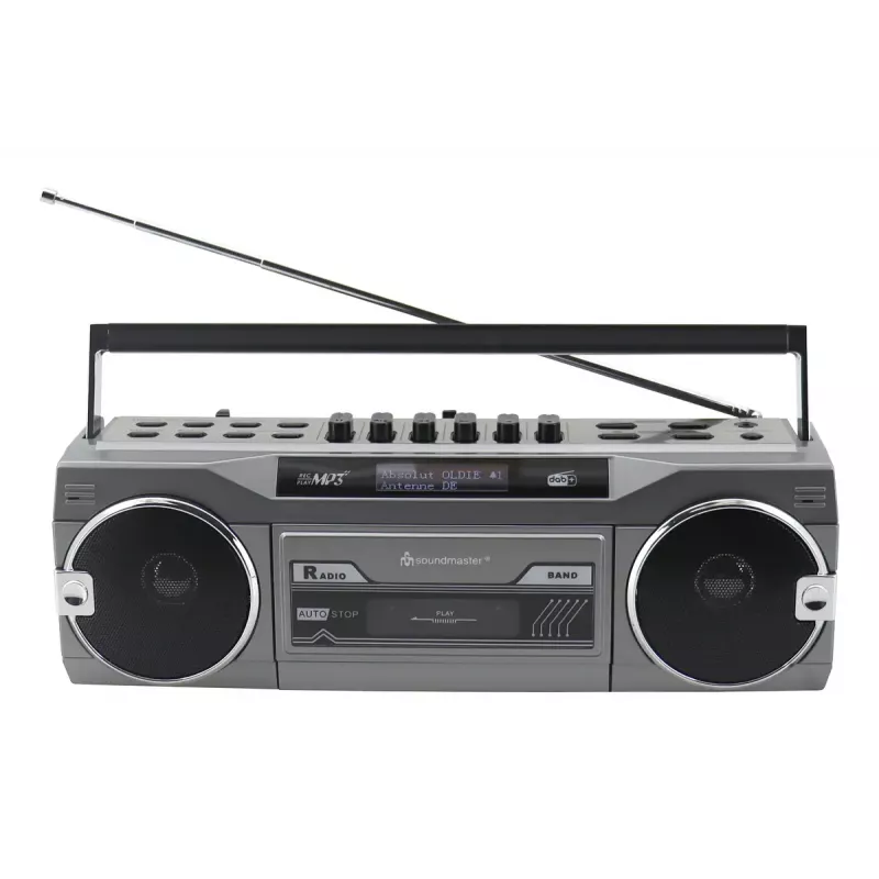 Nešiojamasis kasetinis grotuvas Soundmaster SRR80TI su DAB+ ir FM, LCD ekranu, 3 W RMS, 3,5 mm ausinių lizdu, maitinamas baterijomis / 230 V