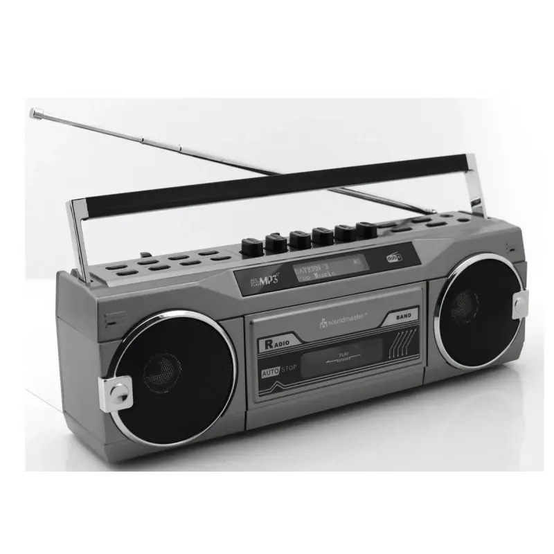 Nešiojamasis kasetinis grotuvas Soundmaster SRR80TI su DAB+ ir FM, LCD ekranu, 3 W RMS, 3,5 mm ausinių lizdu, maitinamas baterijomis / 230 V