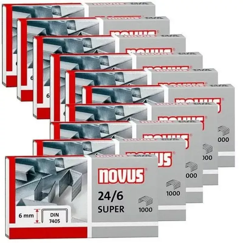 Segės NOVUS 24/6 DIN SUPER pakuotėje 10000 vnt., 6 mm kojelės ilgis