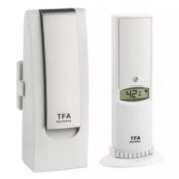 Aplinkos jutiklis tfa dostmann WeatherHub išmanieji namai belaidis — drėgmė ir temperatūra, Wi‑Fi, AC/baterija (AA), 40×28×104 mm