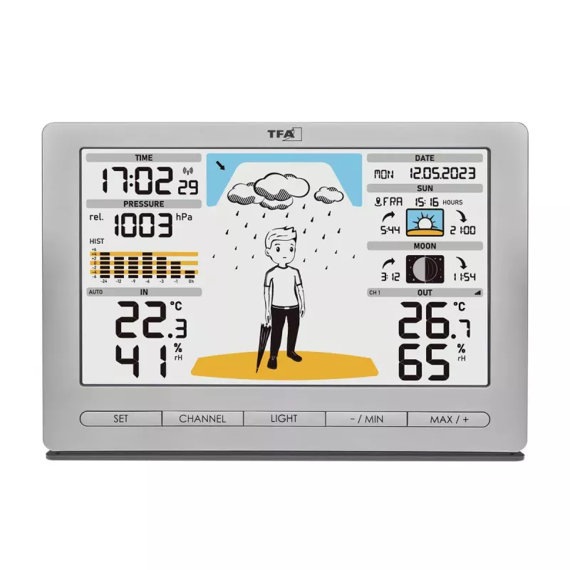 TFA-Dostmann Meteo Jack Sidabrinė vidaus ir lauko termometras, higrometras, barometras