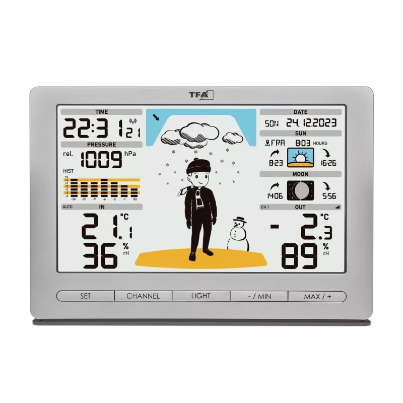 TFA-Dostmann Meteo Jack Sidabrinė vidaus ir lauko termometras, higrometras, barometras
