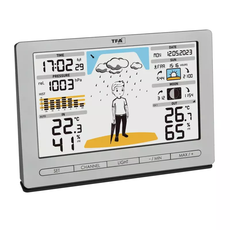 TFA-Dostmann Meteo Jack Sidabrinė vidaus ir lauko termometras, higrometras, barometras