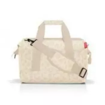 Rankinė Reisenthel allrounder M — poliesterio vidutinė 18 l, 400×240 mm, smėlio spalvos su rudu dirželiu