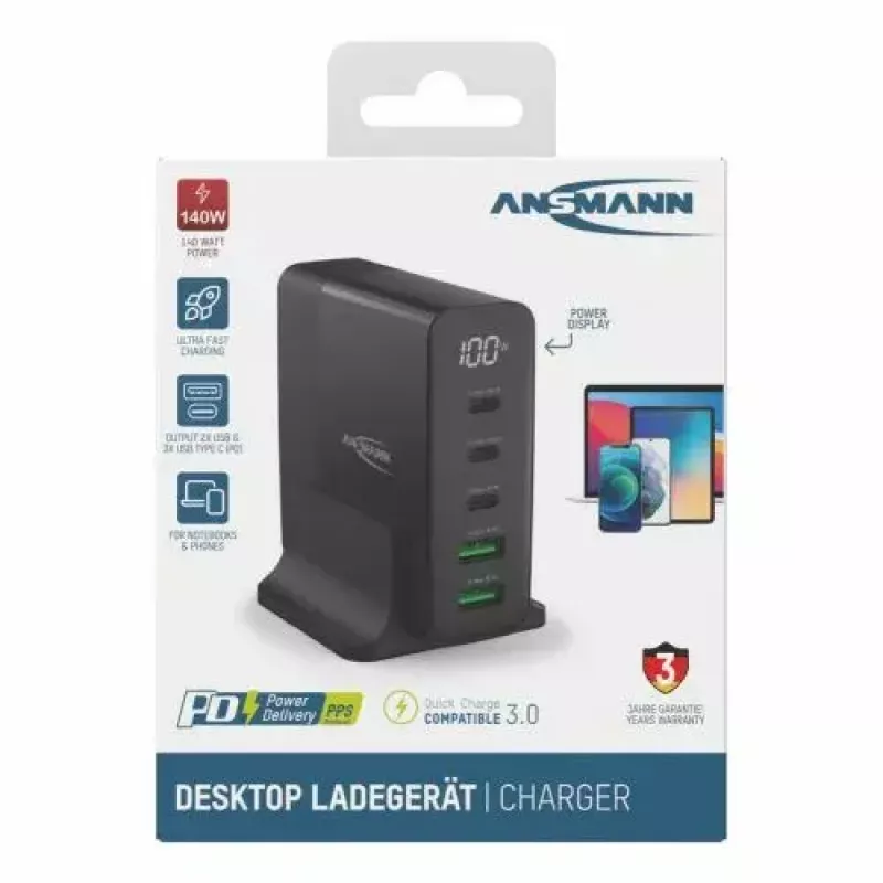 Patalpos įkroviklis Ansmann DC5140PD universalus juodas USB greitasis įkrovimas