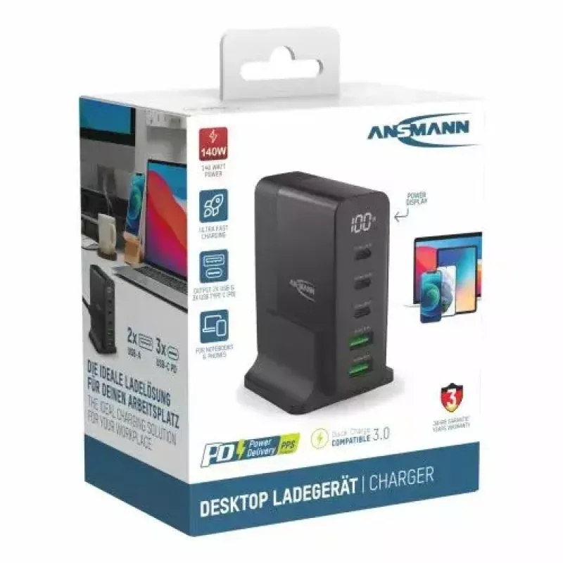 Patalpos įkroviklis Ansmann DC5140PD universalus juodas USB greitasis įkrovimas