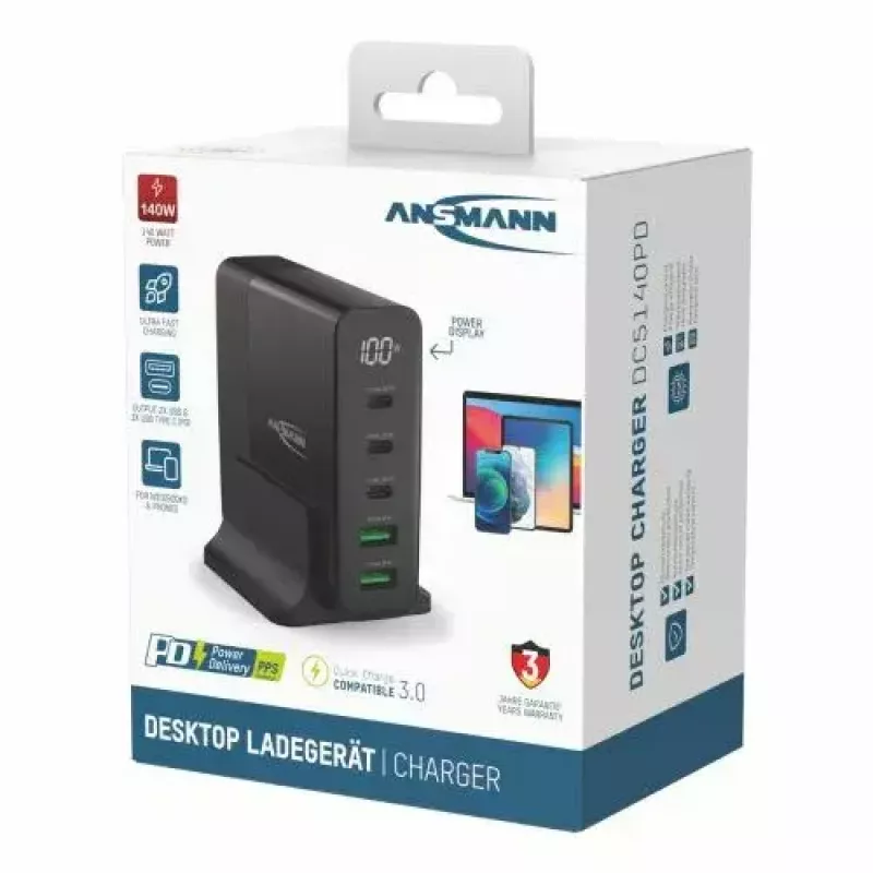 Patalpos įkroviklis Ansmann DC5140PD universalus juodas USB greitasis įkrovimas
