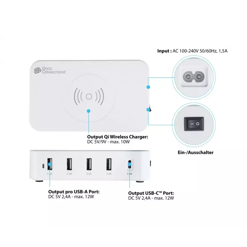 Mobiliojo įrenginio įkroviklis Alcasa PCA-D005W Universal White AC Wireless Fast charging