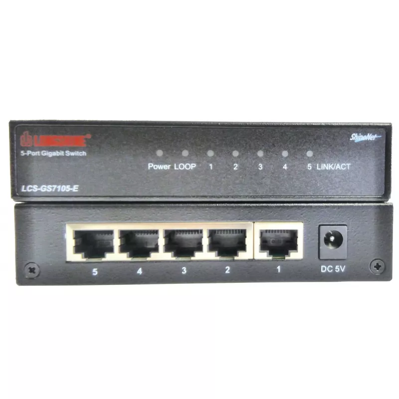 Nevaldomas tinklo komutatorius Longshine LCS-GS7105-E — 5 x Gigabit RJ-45 prievadai, Juoda