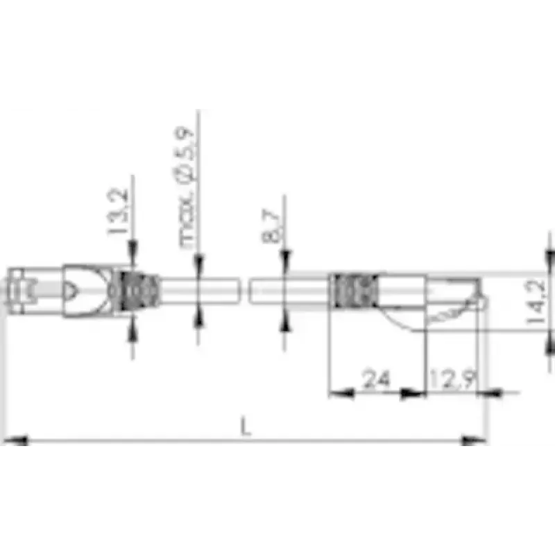 Tinklo komutacinis kabelis Telegaertner Cat6a SF/UTP (S-FTP) 0,25 m, RJ45–RJ21, nikeliuoti kontaktai, pilkas