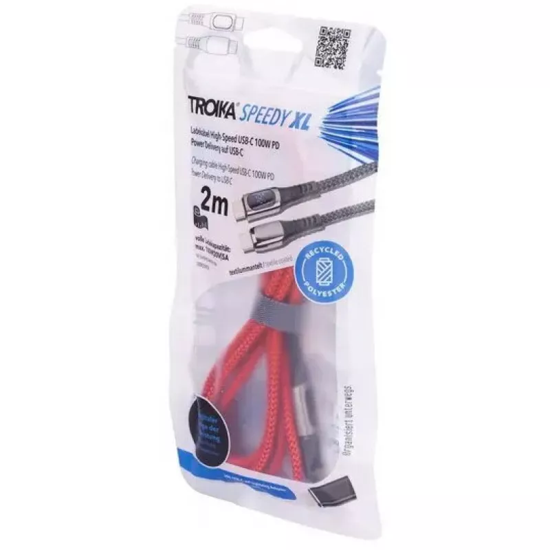 Įkrovimo kabelis TROIKA SPEEDY XL raudonas — patvarus USB įkrovimo kabelis, modelis CBL20/RD