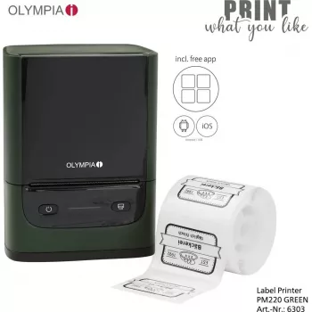 Etikečių spausdintuvas Olympia PM 220 žalias — kompaktiškas stalinis etikečių spausdintuvas, modelis PM 220 (žalias)