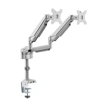 Dviejų ekranų dujinės svirties monitoriaus laikiklis Tripp Lite (EATON) DDR1732DAL 13–34 colių ekranams, spaustuvas arba kiauryminis, USB ir garso prievadai, sidabrinis