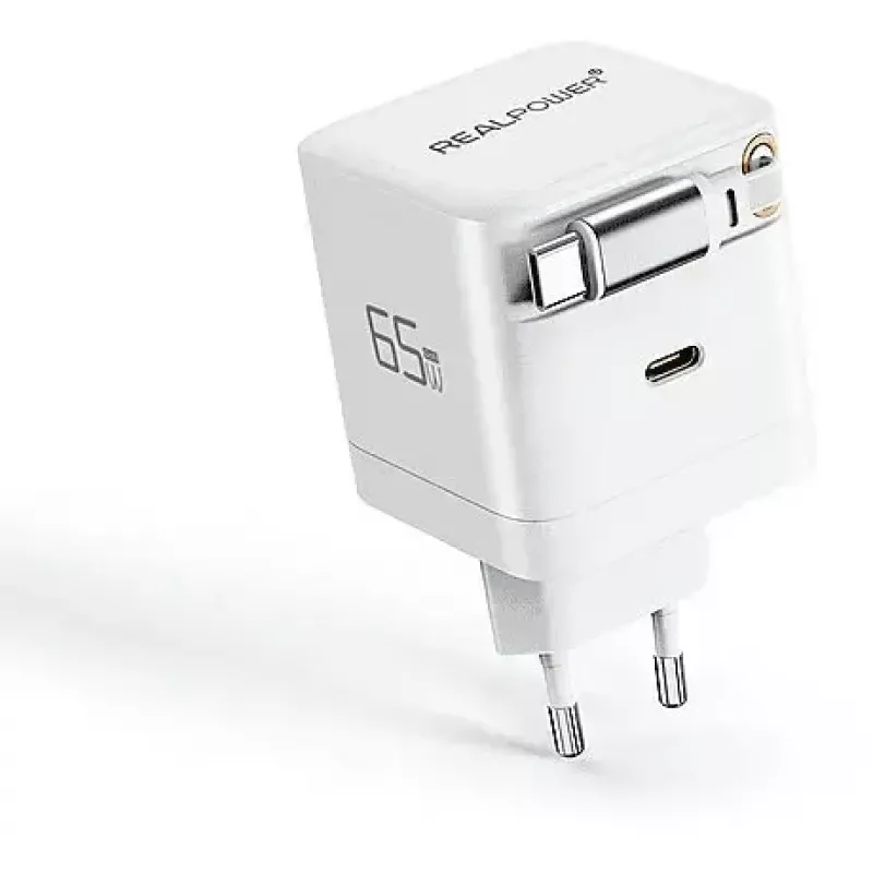 GaN Charger 65W by RealPower, 65 Watt, du USB-C prievadai, baltas