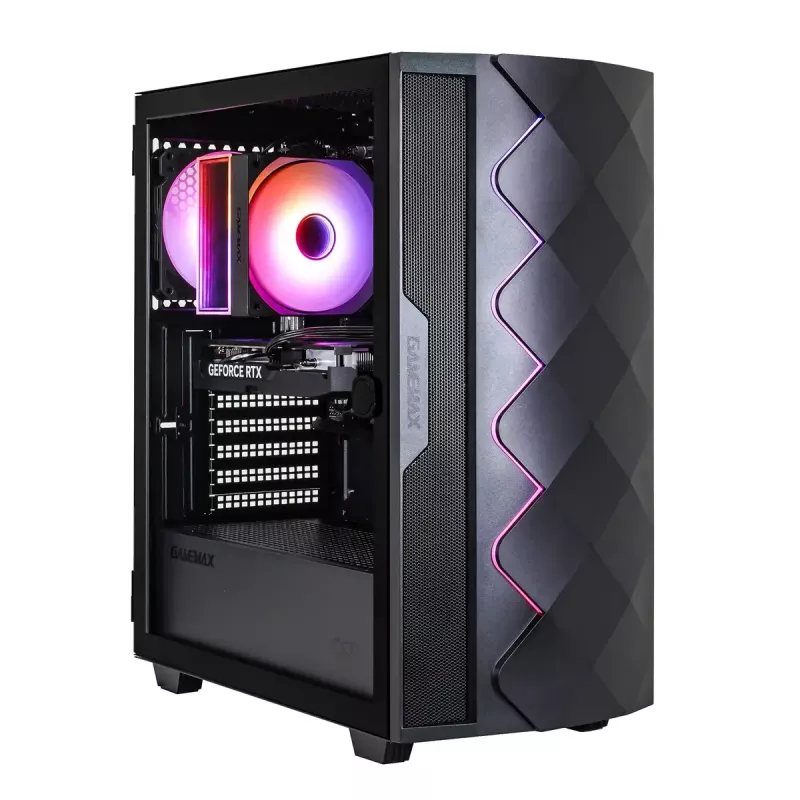 Hyrican GAMEMAX Diamond BK 7795 PC — AMD Ryzen 5 5500, 16 GB DDR4, 1 TB SSD, NVIDIA GeForce RTX 5050, Windows 11 Home, Juoda