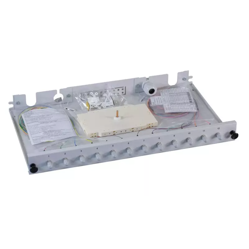 Pataisų skydelis 1U EFB Elektronik B71006.12OM4 — ST šviesolaidinės jungtys, metalinis, 483×44,5×244 mm